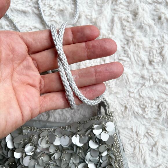 Cache silver beaded sequin mini evening bag convertible crossbody Y2K vintage - Picture 7 of 17